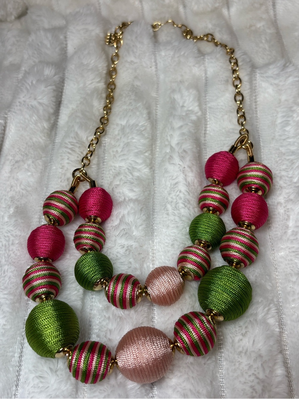 Talbots Vibrant Pink & Green Beaded Statement Necklace EUC